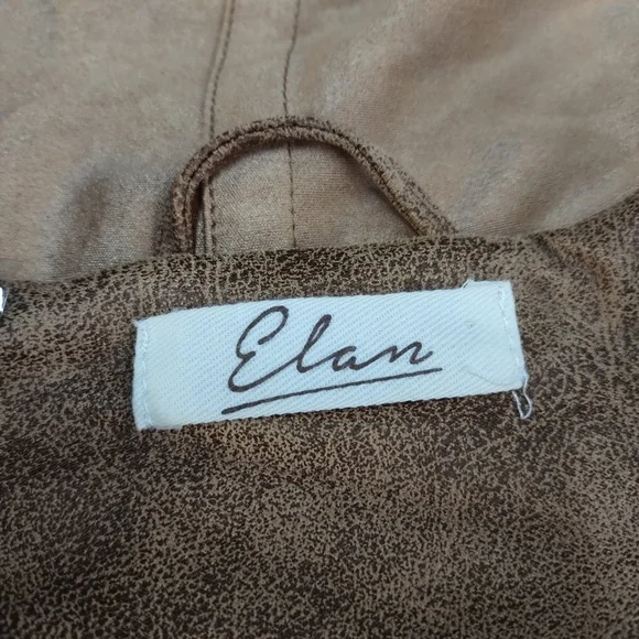 Elan Jacket Women's Brown Faux Suede Cowl Neck ZIP Up Moto Jacket Sz M - Picture 8 of 9